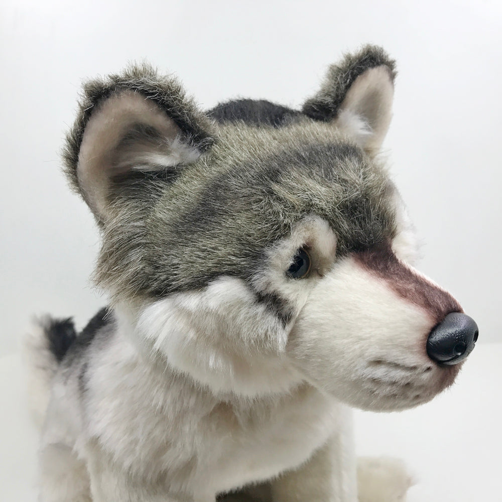 Grauer wolf kuscheltier