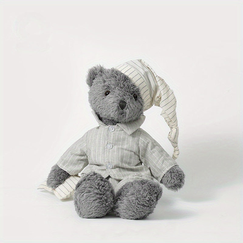 Grauer Pyjama-Teddybär mit Mütze