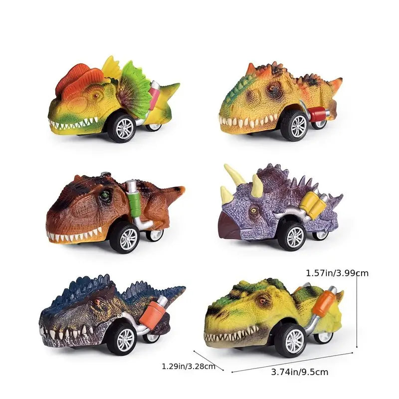 6er-Pack - Jurassic Dinosaurier Rückziehautos, Dinosaurier-Spielzeug
