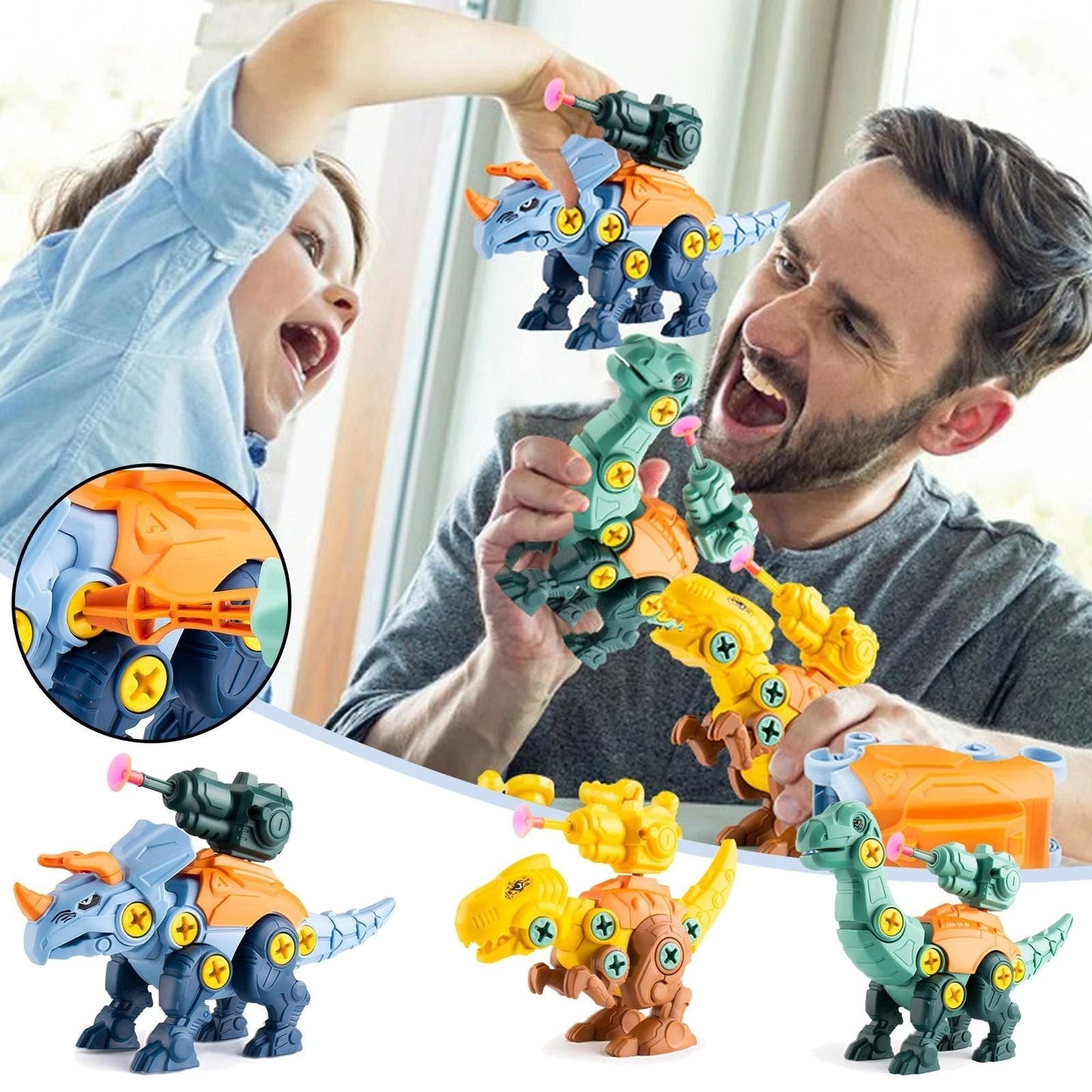 Dinosaurier Schrauben Spielset mit Saugnapf Kanone