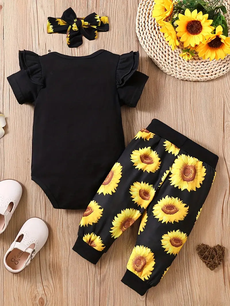 Maximiliane - Baby Mädchen Romper & Sonnenblumen-Hose Set