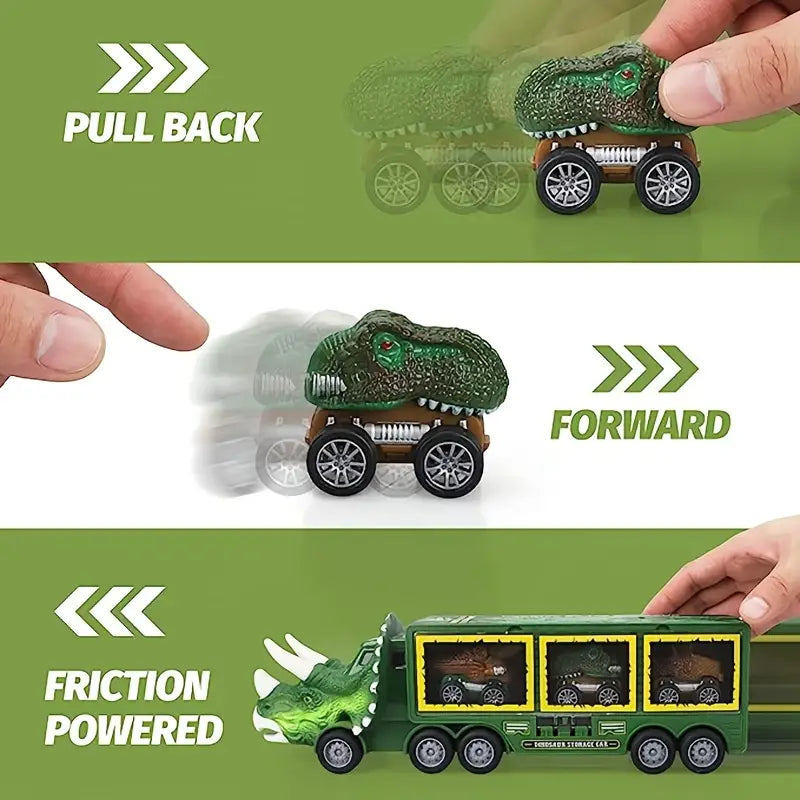 Dino-Truck-Set - 6 Rückziehautos & Dino-Figur, Kleinkindspielzeug