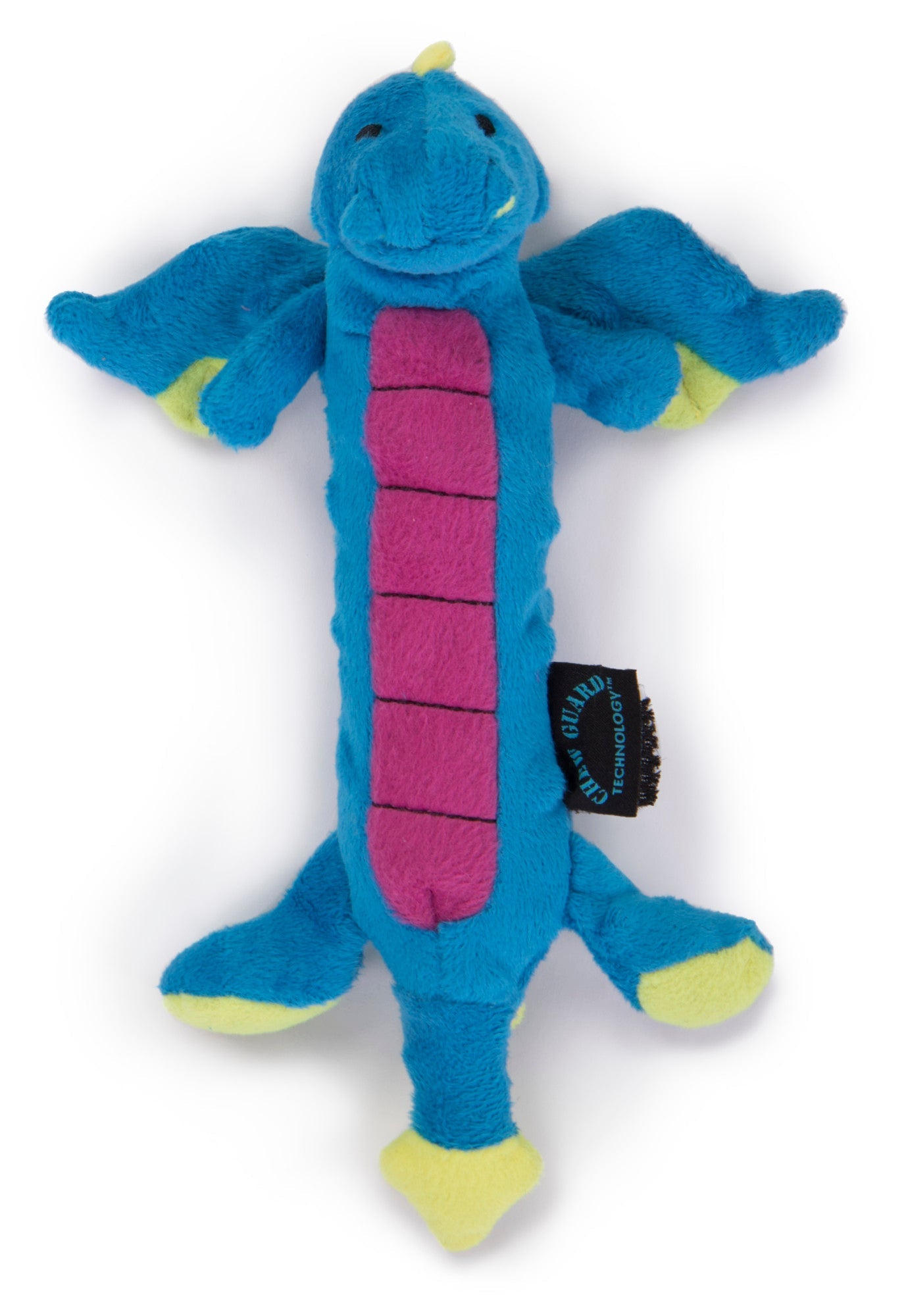 goDog Dragons Small Periwinkle dog toy is covered in soft Blue "bubble" plush texture throughout.