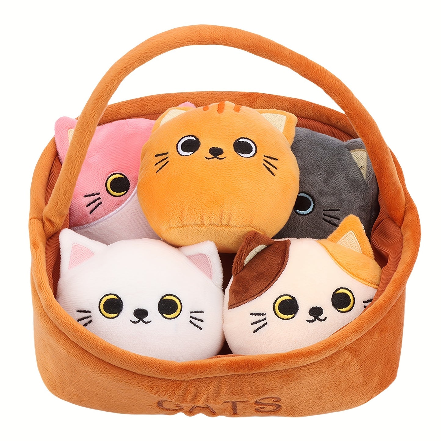 Molutian Plüsch-Katzenspielset – 6 Katzenfiguren mit Korb