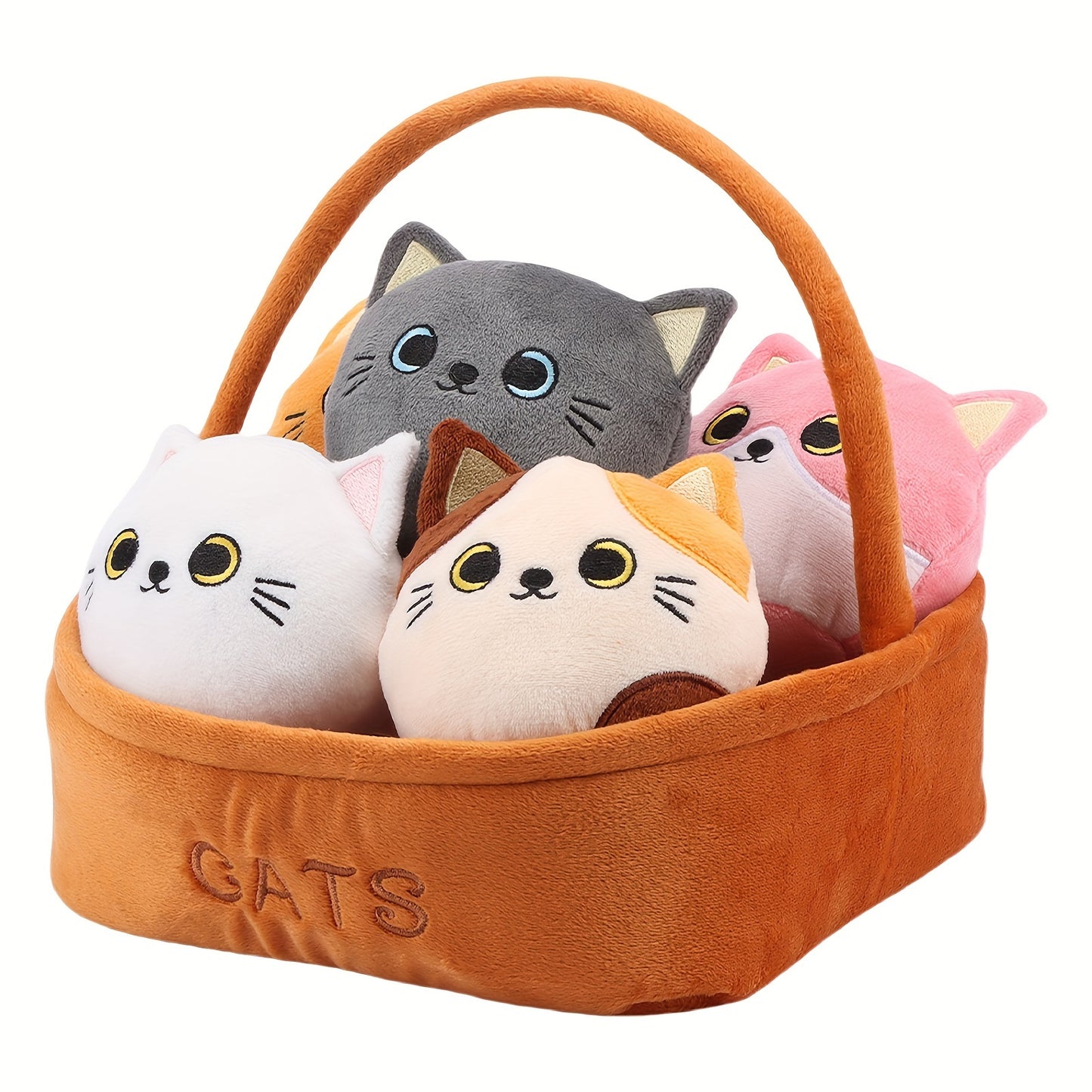 Molutian Plüsch-Katzenspielset – 6 Katzenfiguren mit Korb