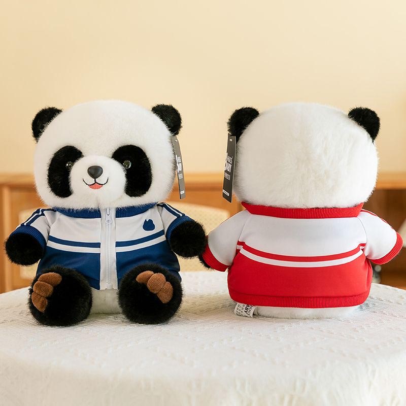 Panda in blauer Jacke