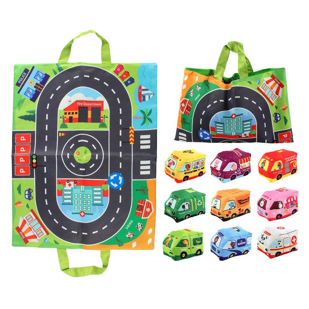 2in1 sensorische plüsch spielzeug autos mit strabenmatte und tasche für unterwegs