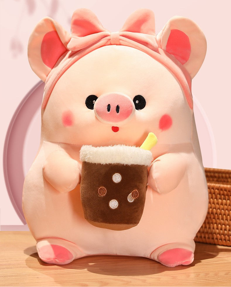 Rosie - Süßes Schweinchen Plüschfigur mit Bubble Tea