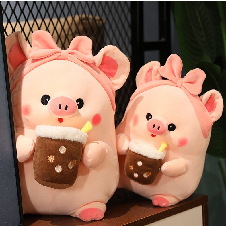 Rosie - Süßes Schweinchen Plüschfigur mit Bubble Tea