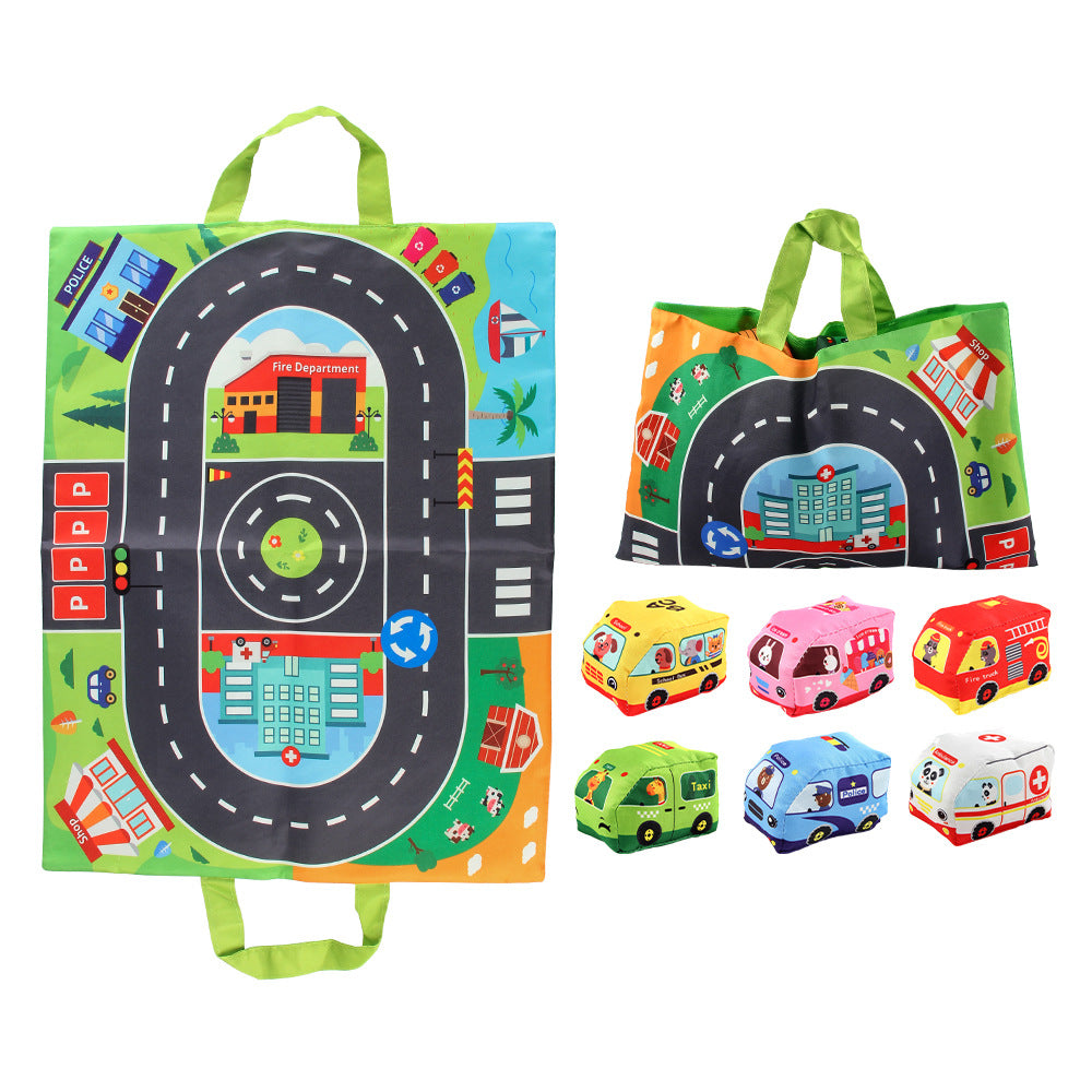 2in1 sensorische plüsch spielzeug autos mit strabenmatte und tasche für unterwegs