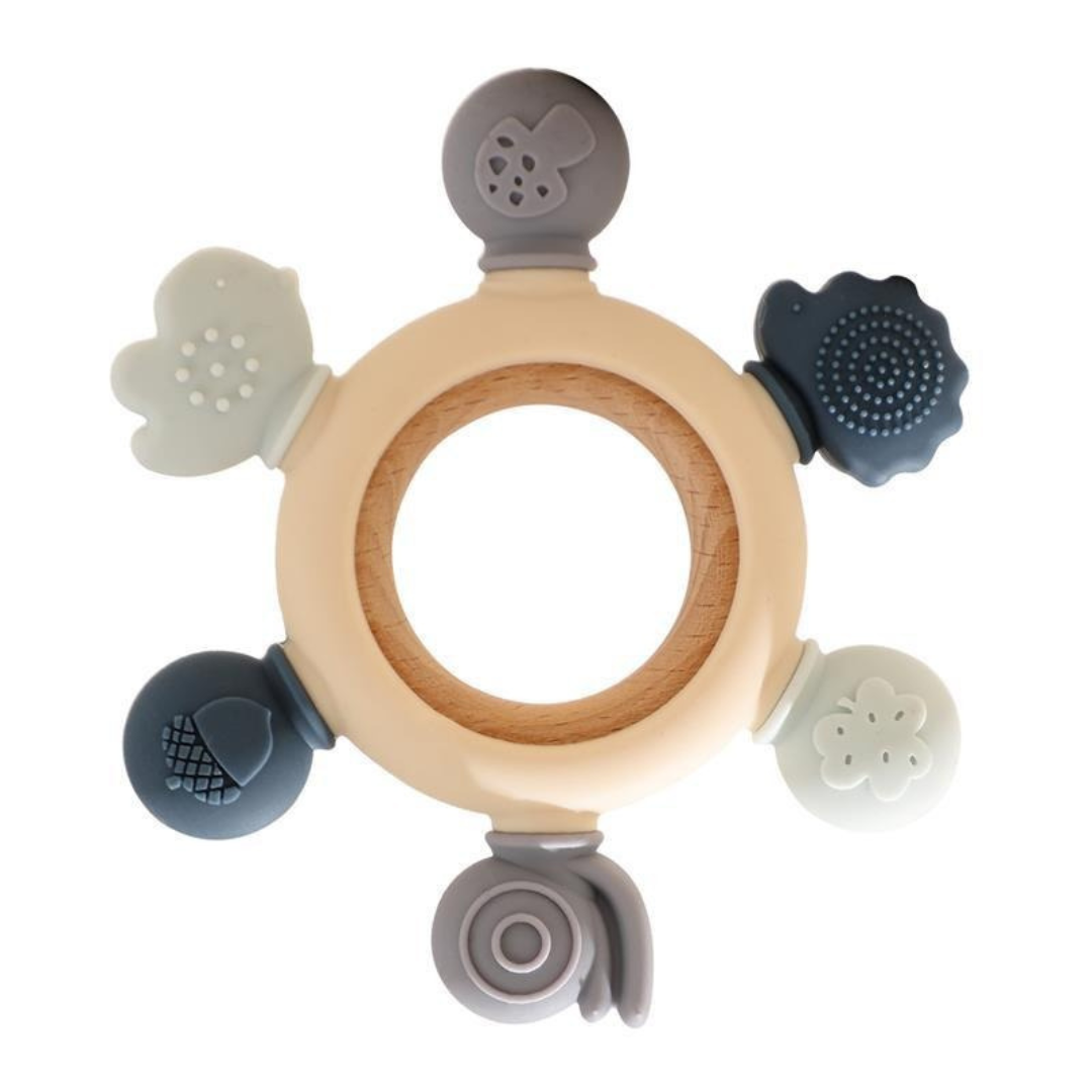 Baby spielzeug aus holz und silikon fürs zahnen