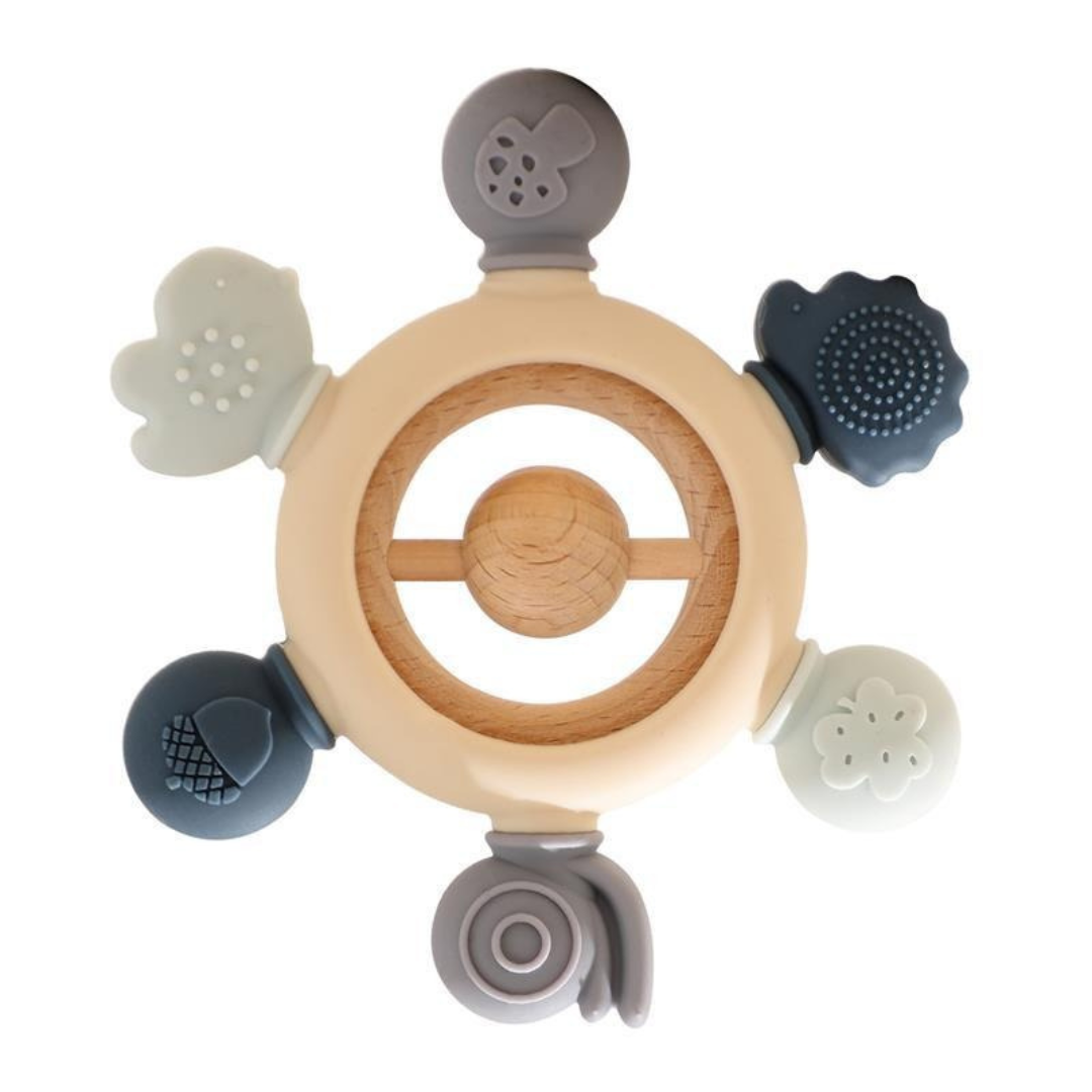 Baby spielzeug aus holz und silikon fürs zahnen