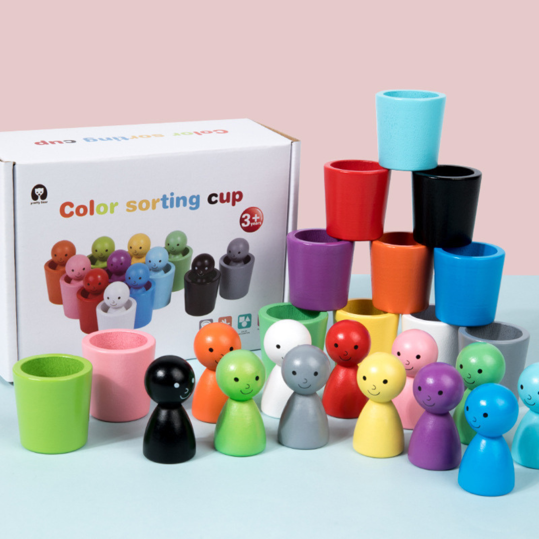 Montessori farben sortierbecher lernspiel aus holz