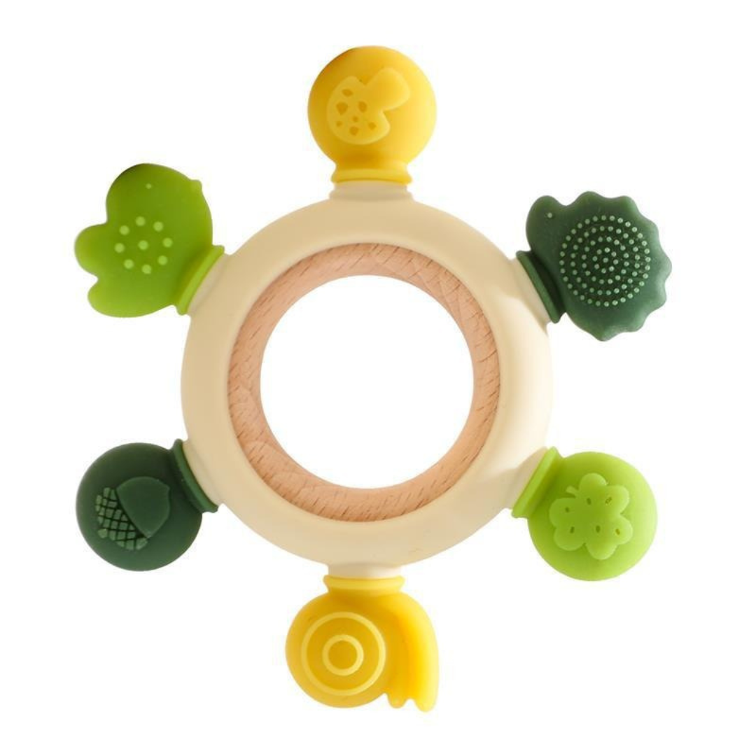Baby spielzeug aus holz und silikon fürs zahnen