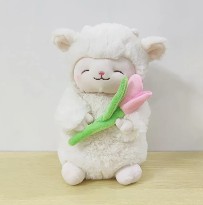 Kuscheliges kawaii lamm mit blume