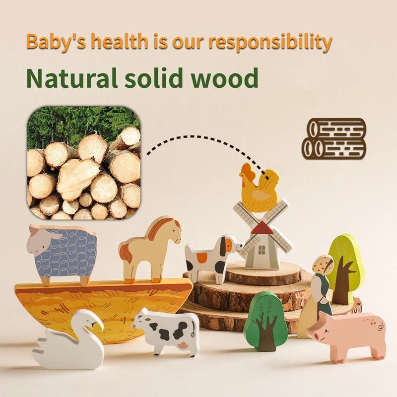Woods - tiere im gleichgewicht - balancespiel bauernhof aus holz