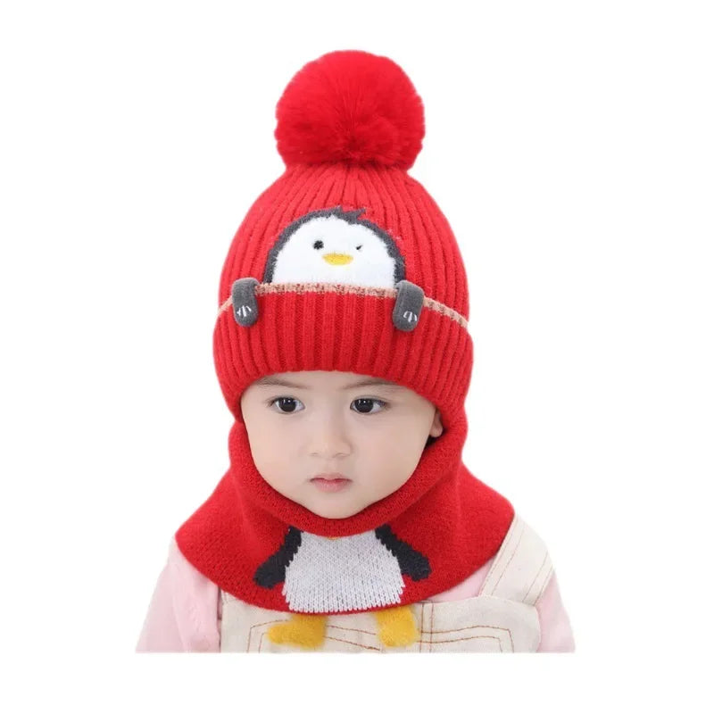 Mini fashion - niedliches pinguin-design - kindermütze und -schal