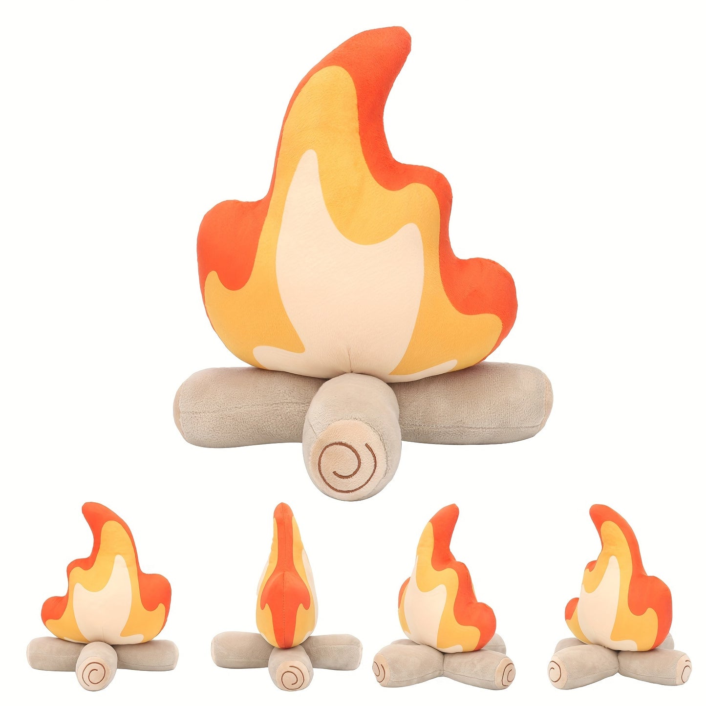 Lagerfeuer Plüschkissen - Weiches Stoffkissen mit Feuer- und Holzoptik