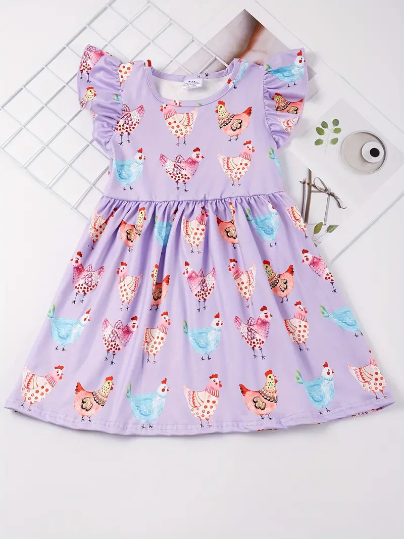 Mädchen Sommerkleid mit Tiermotiv und Volantärmeln
