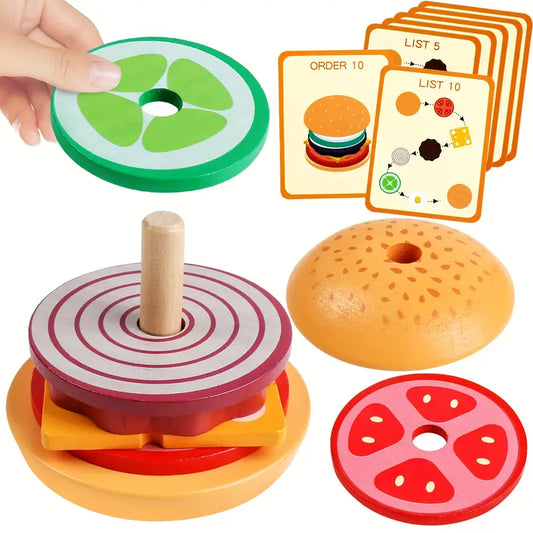 Montessori Burger Spielzeug - Holzsortier-Stacker 3+