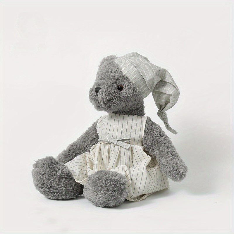 Grauer Pyjama-Teddybär mit Mütze