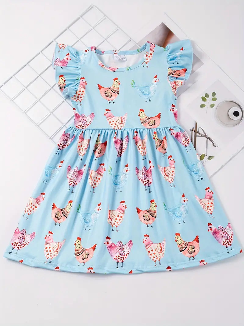Mädchen Sommerkleid mit Tiermotiv und Volantärmeln