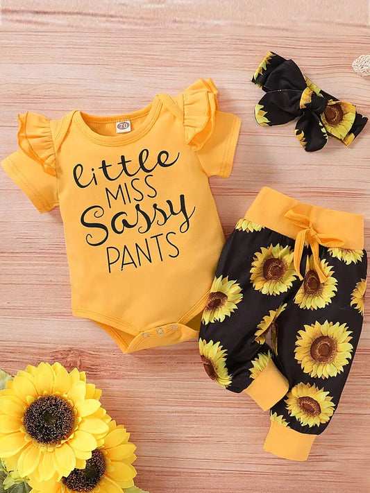 Maximiliane - Baby Mädchen Romper & Sonnenblumen-Hose Set