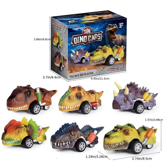 6er-Pack - Jurassic Dinosaurier Rückziehautos, Dinosaurier-Spielzeug