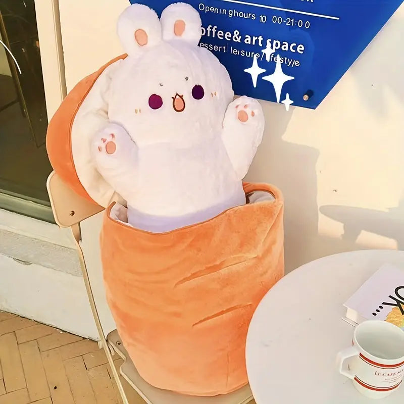 Riesiges Plüschkätzchen und Hase in Kissen