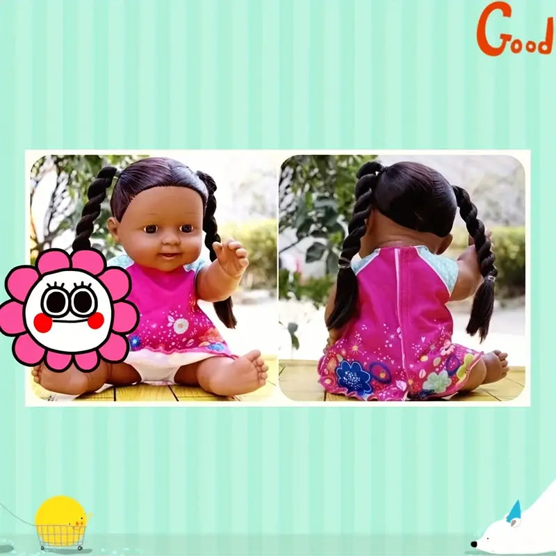 12 Zoll Mädchen mit Zöpfen und Blumenkleid - Puppen für Kleinkinder
