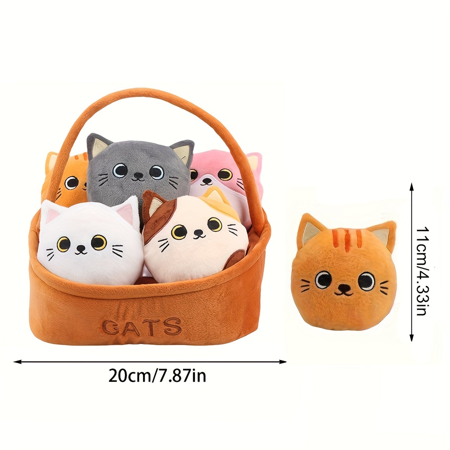 Molutian Plüsch-Katzenspielset – 6 Katzenfiguren mit Korb