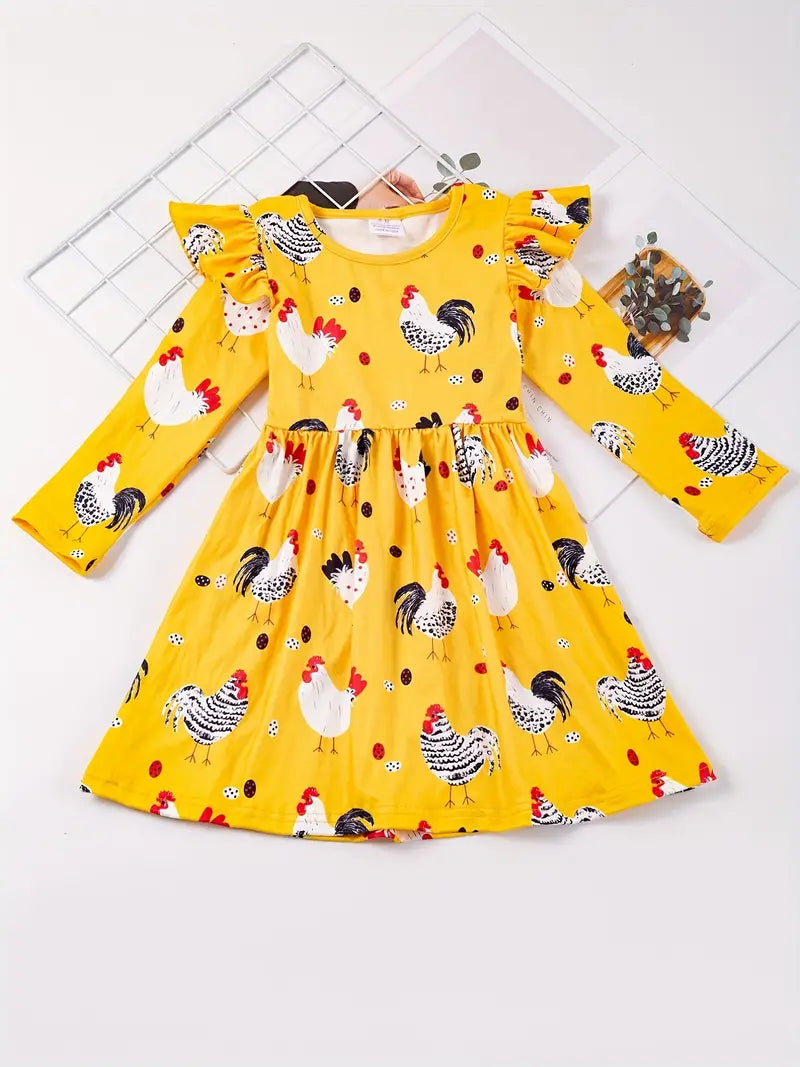 Mädchen Sommerkleid mit Tiermotiv und Volantärmeln