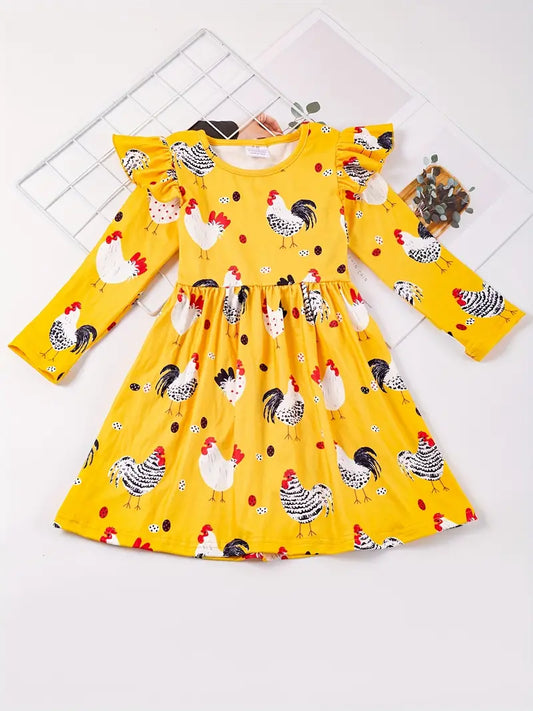 Mädchen Sommerkleid mit Tiermotiv und Volantärmeln