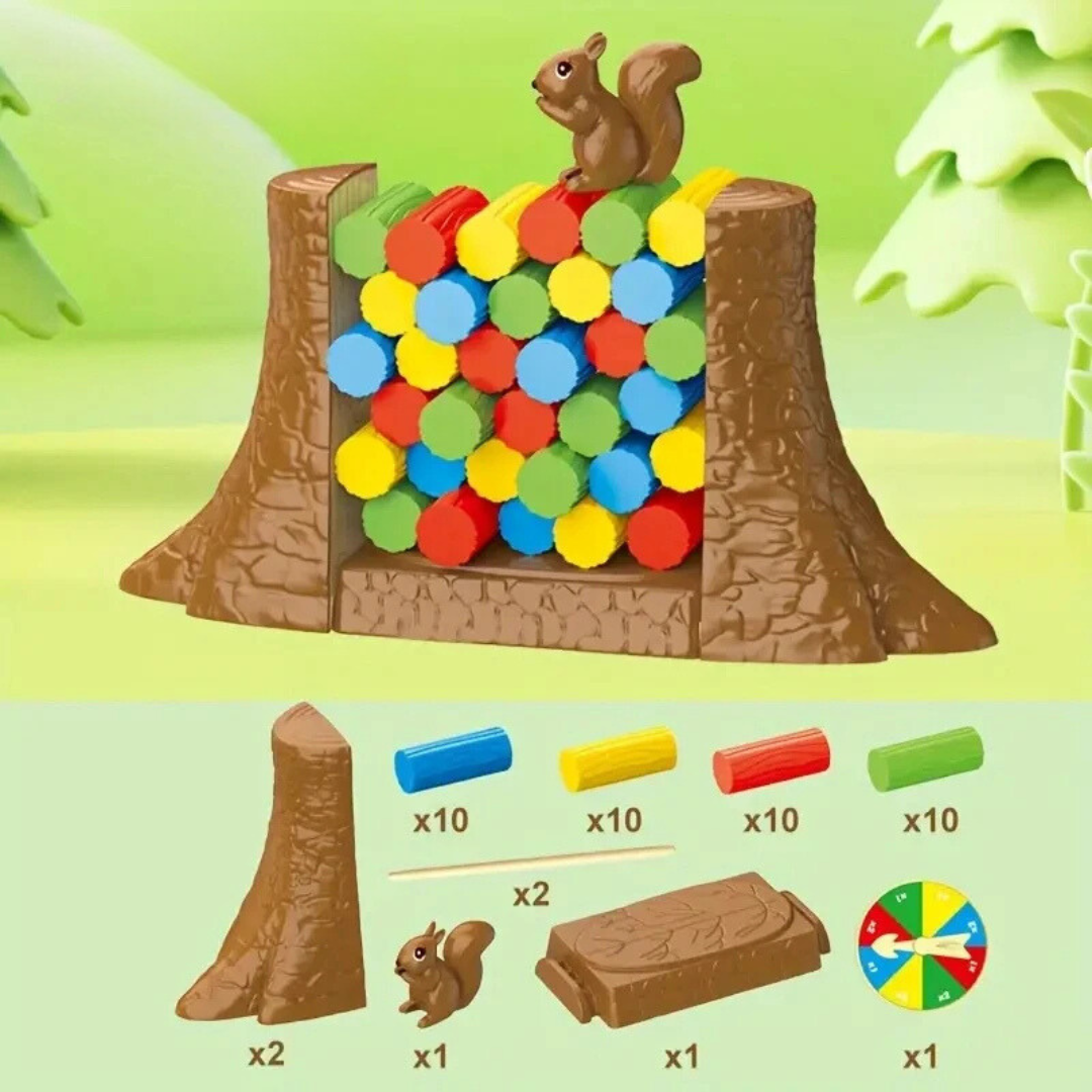 Squirrel stacker - lassen sie das eichhörnchen nicht umkippen - balance-brettspiel
