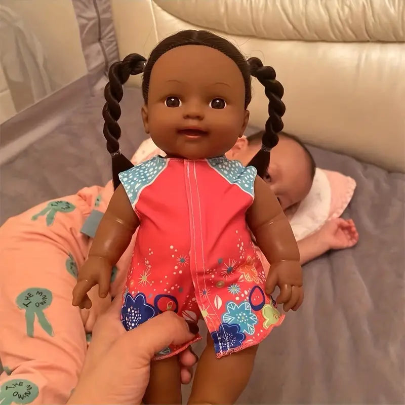 12 Zoll Mädchen mit Zöpfen und Blumenkleid - Puppen für Kleinkinder