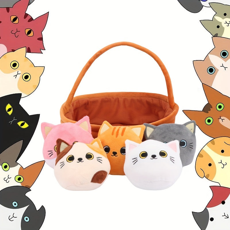 Molutian Plüsch-Katzenspielset – 6 Katzenfiguren mit Korb