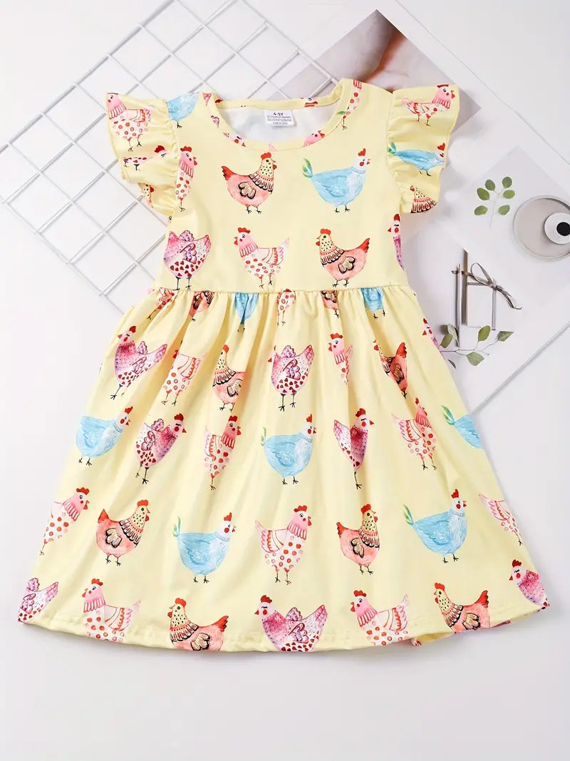 Mädchen Sommerkleid mit Tiermotiv und Volantärmeln
