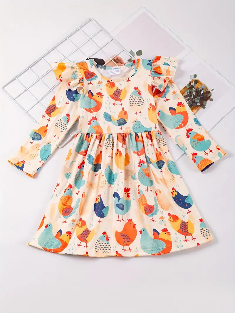 Mädchen Sommerkleid mit Tiermotiv und Volantärmeln