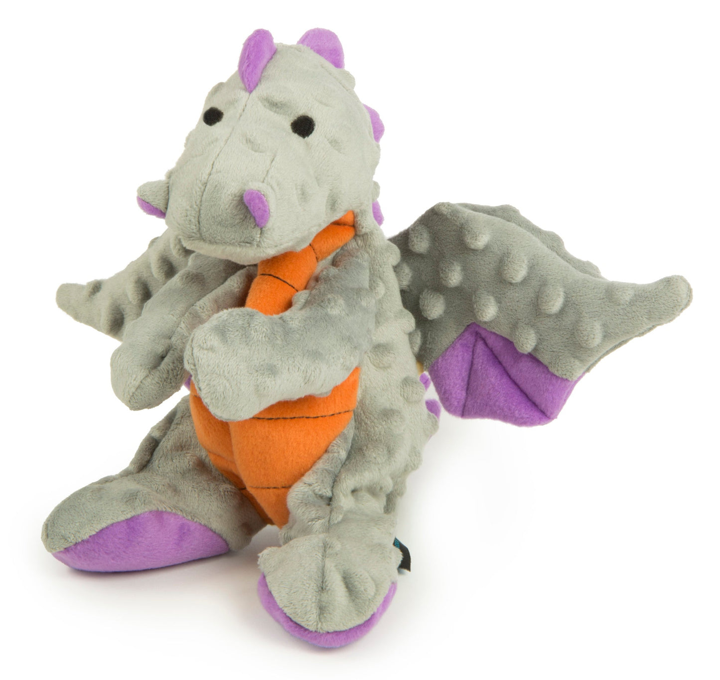 Pink Plush dragon dog toy with small "bubble" plush material dotted throughout
