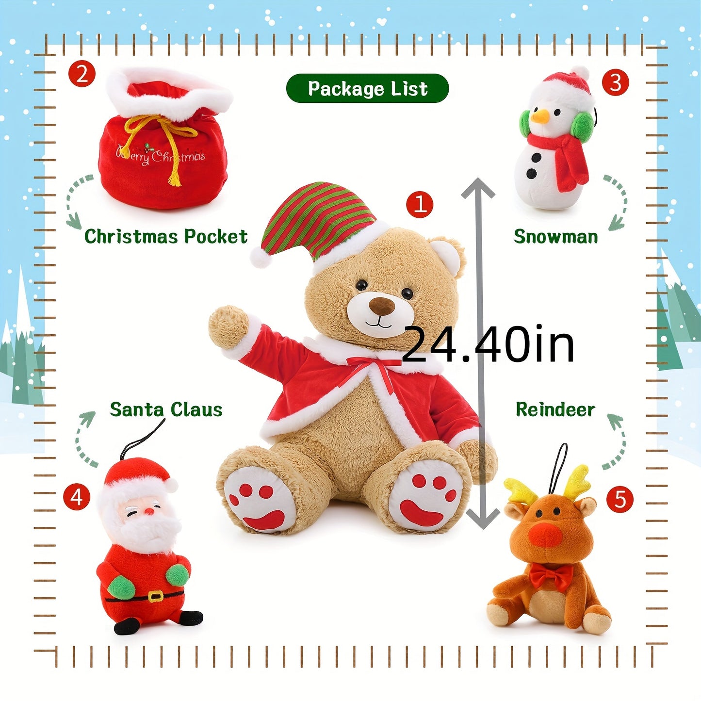 Weihnachts-Teddybär Plüschtier – Santa Claus und Schneemann Begleiter
