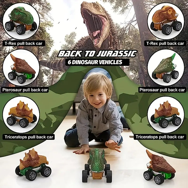 Dino-Truck-Set - 6 Rückziehautos & Dino-Figur, Kleinkindspielzeug
