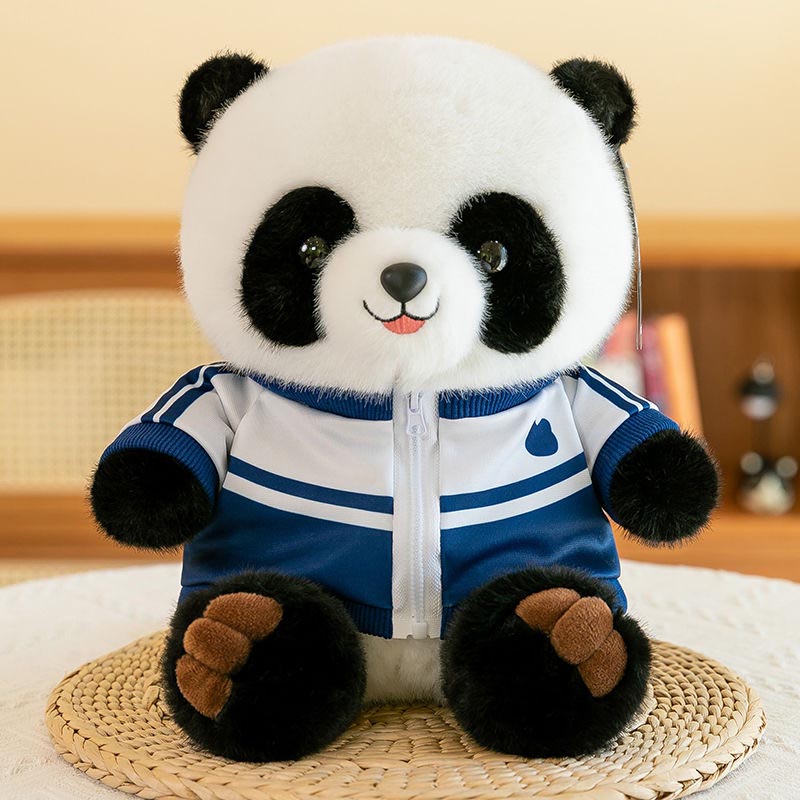 Panda in blauer Jacke