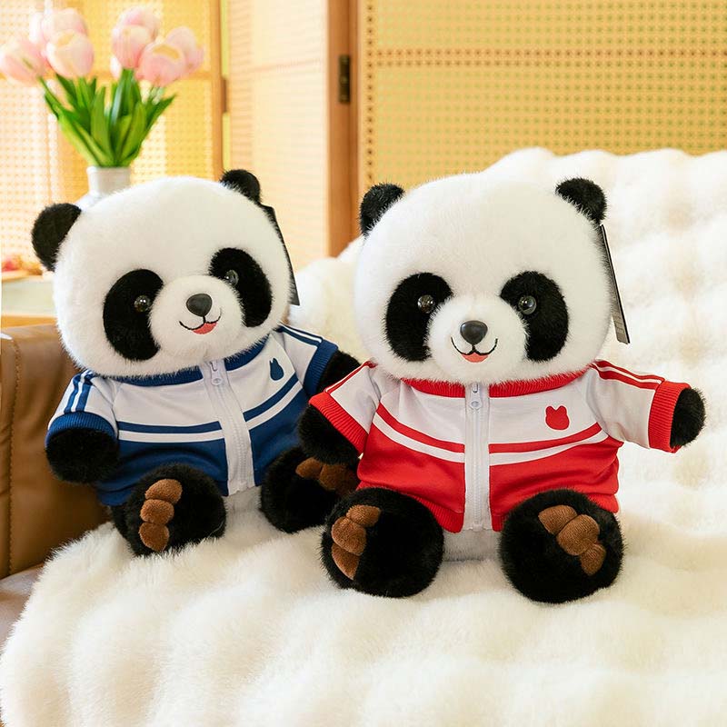 Panda in blauer Jacke