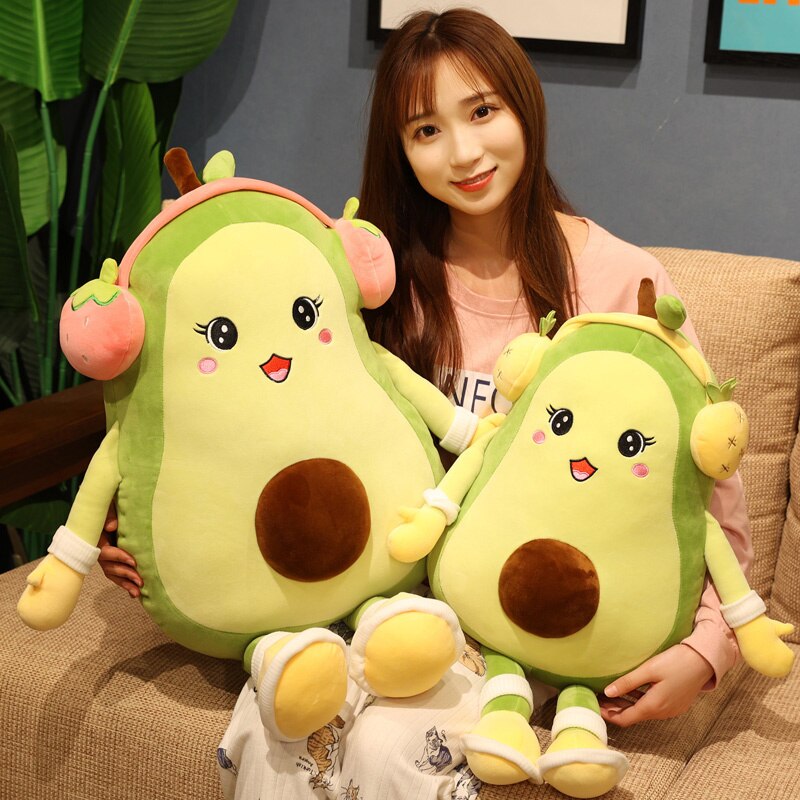 Groovy Avocado - Kawaii Avocado Plüschtier mit Kopfhörern
