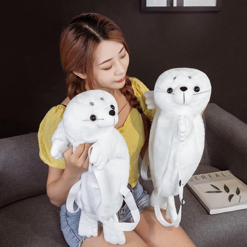 Kawaii White Seal Plüschtier Rucksack