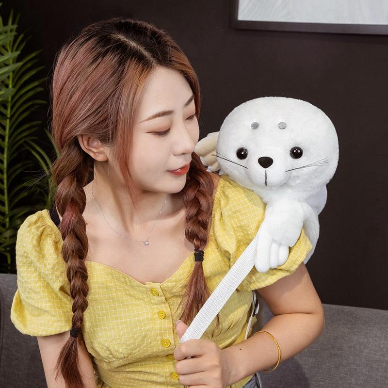Kawaii White Seal Plüschtier Rucksack