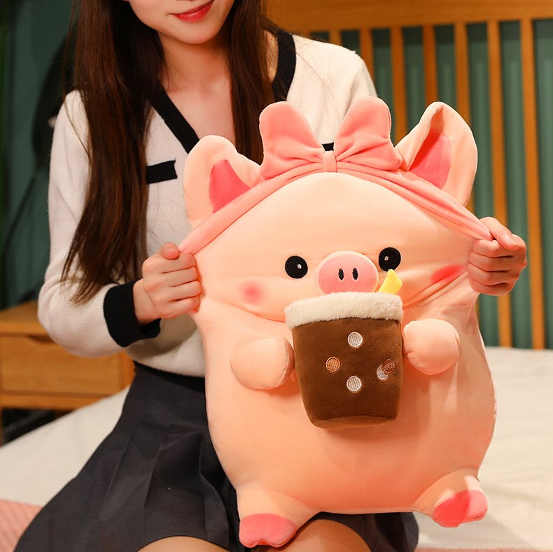 Rosie - Süßes Schweinchen Plüschfigur mit Bubble Tea