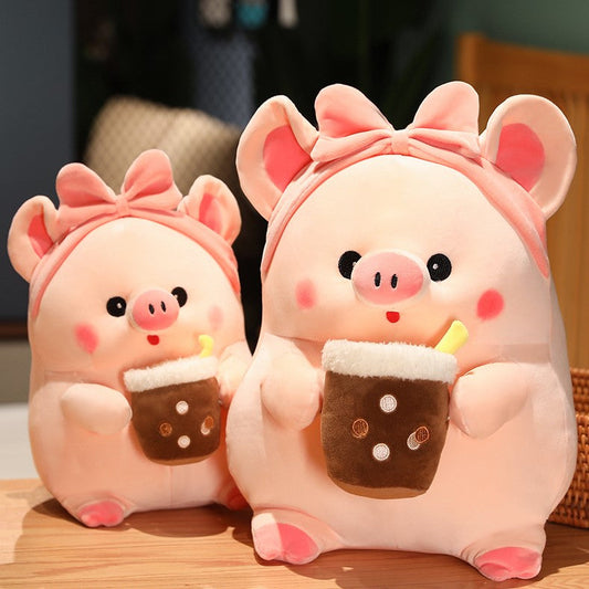 Rosie - Süßes Schweinchen Plüschfigur mit Bubble Tea
