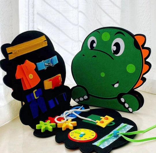 Toddler busy board - sensorische abenteuer - dino-filzbuch