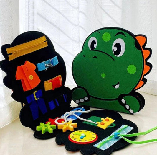 Toddler busy board - sensorische abenteuer - dino-filzbuch